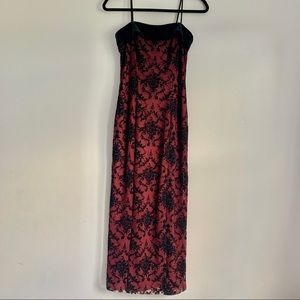 LIKE NEW VINTAGE ALEX EVENINGS BURGUNDY & BLACK VELVET FLORAL LACE DRESS SZ 2P